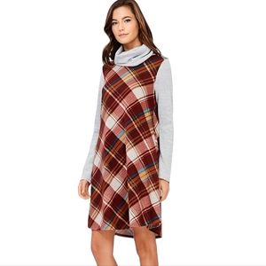 Plaid Cowl Neck Dress